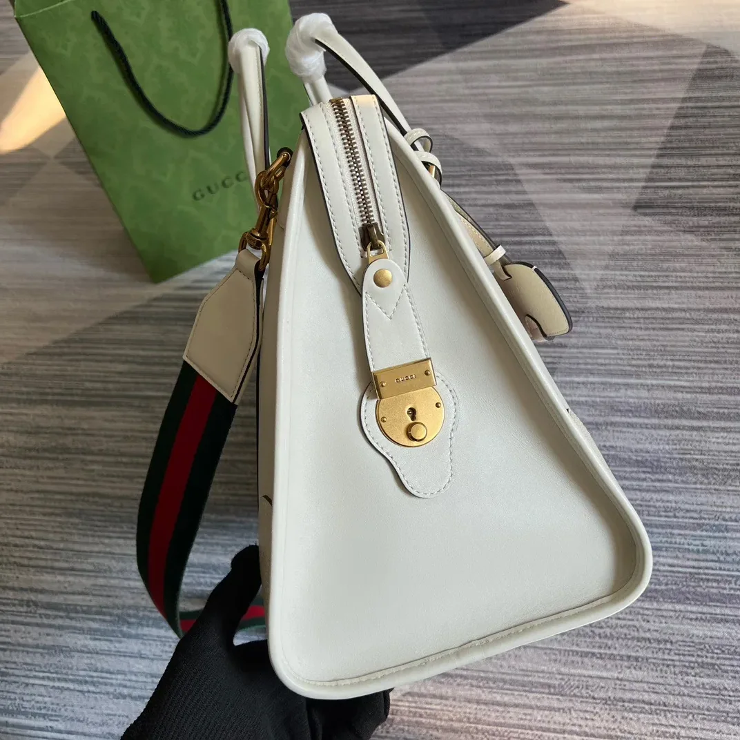 Large Bauletto Top Handle Bag With Double G White in Brown / Large Bauletto Top Handle Bag With Double G White in Brown /