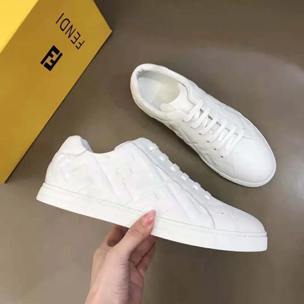 Fendi White Nappa Leather Low-Tops with 3D Macro FF Motif for Men Fendi White Nappa Leather Low-Tops with 3D Macro FF Motif for Men