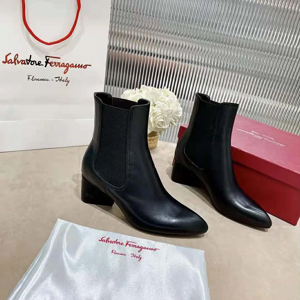 Salvatore Ferragamo Chelsea Boot in 55mm Heel for Women in Black Salvatore Ferragamo Chelsea Boot in 55mm Heel for Women in Black