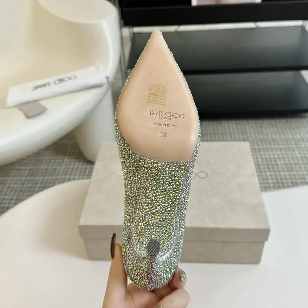 Jimmy Choo Crystal Slipper 85 Iridescent Crystal Pointed for Women in Toe Pumps