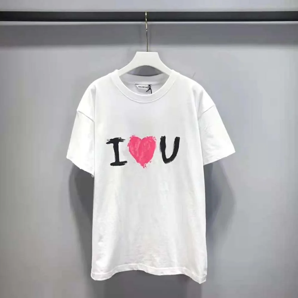 Balenciaga I Love U Medium Fit T-shirt in White Vintage Jersey for Men Balenciaga I Love U Medium Fit T-shirt in White Vintage Jersey for Men