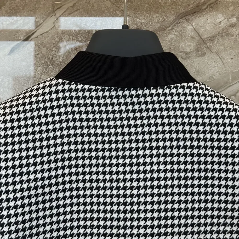 Dior Cropped Jacket Black and White Houndstooth Virgin Wool Blend for Women