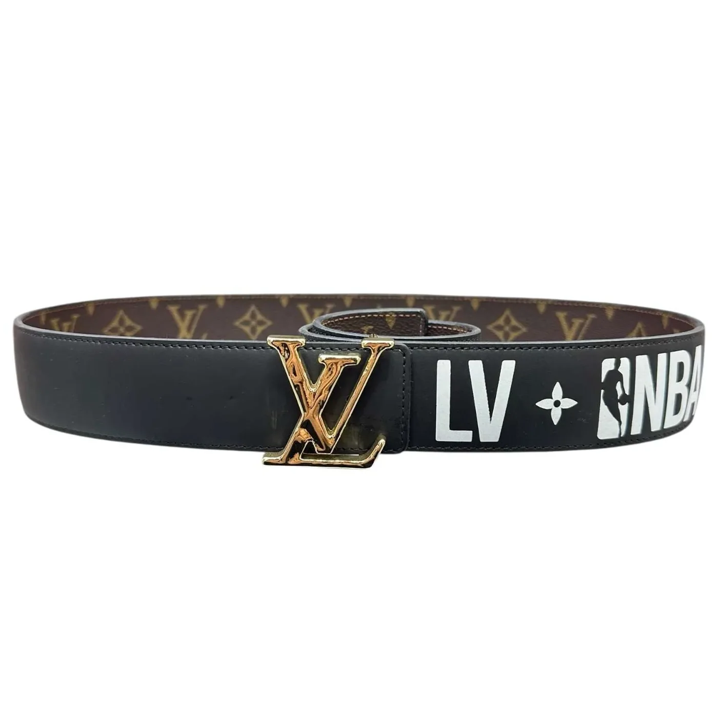 Black Amazing x NBA Logo Leather Belt – Gold Buckle | Urban Valore