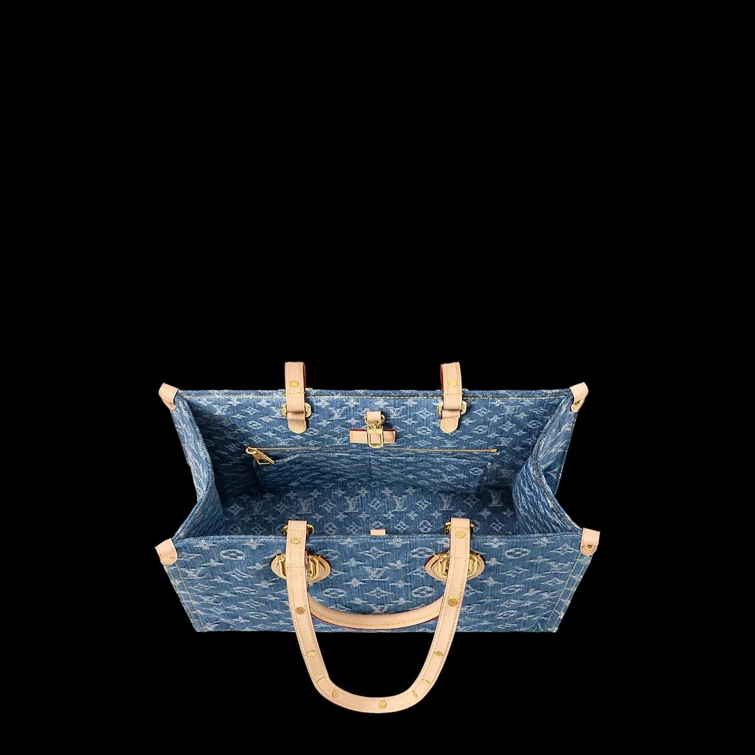 Louis Vuitton OnTheGo MM Tote Bag in Denim Blue Gold Hardwar
