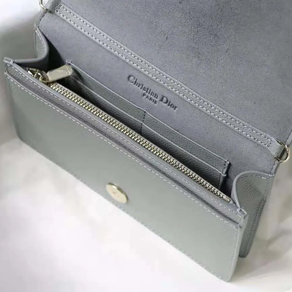 Dior 30 Montaigne 2-in-1 Pouch Stone Grained Calfskin for Women in Silver
