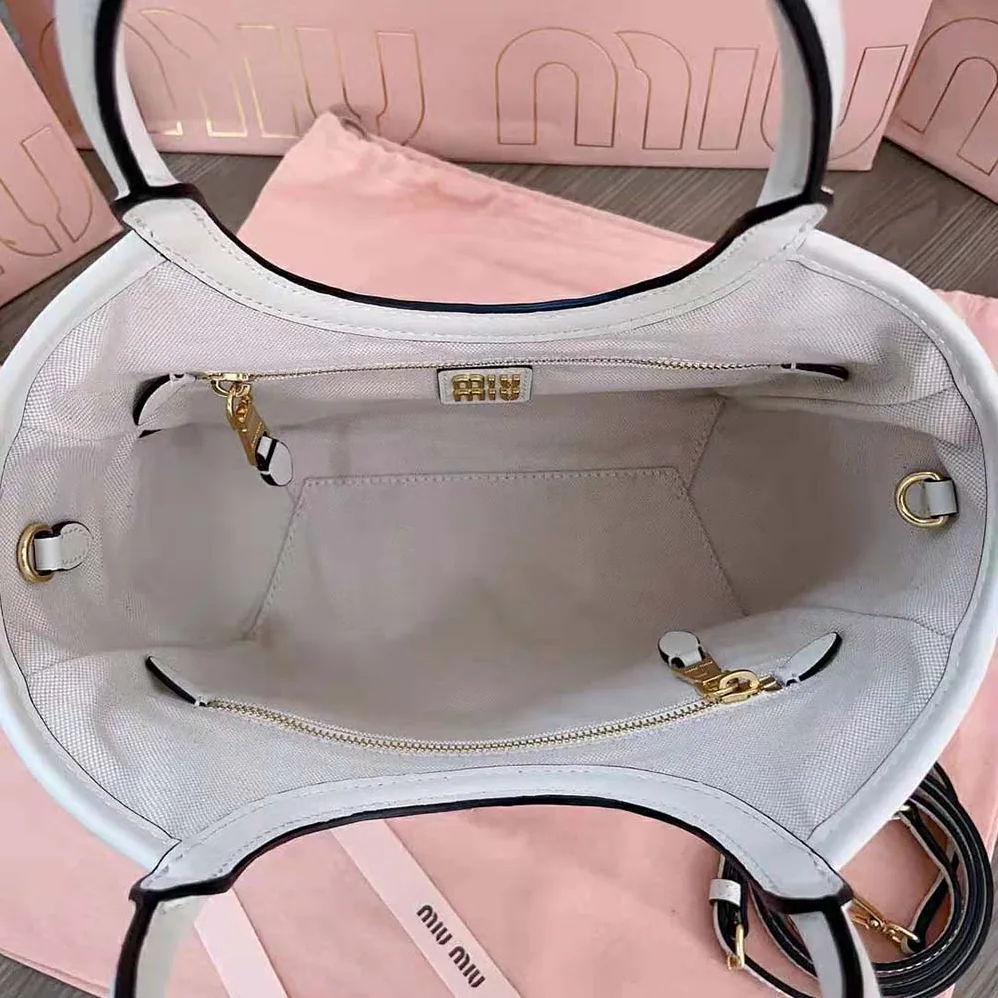 Miu Miu IVY Leather Bag with Leather Lettering Logo for Women in White Miu Miu IVY Leather Bag with Leather Lettering Logo for Women in White