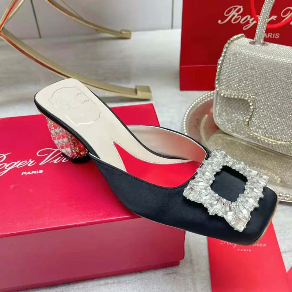 Roger Vivier Mules Rhinestone Buckle in Satin for Women Roger Vivier Mules Rhinestone Buckle in Satin for Women