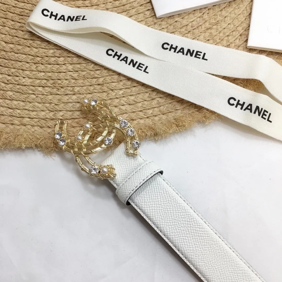 Chanel Belt With Double C Buckle White Gold Chanel Logo Hardware for Women