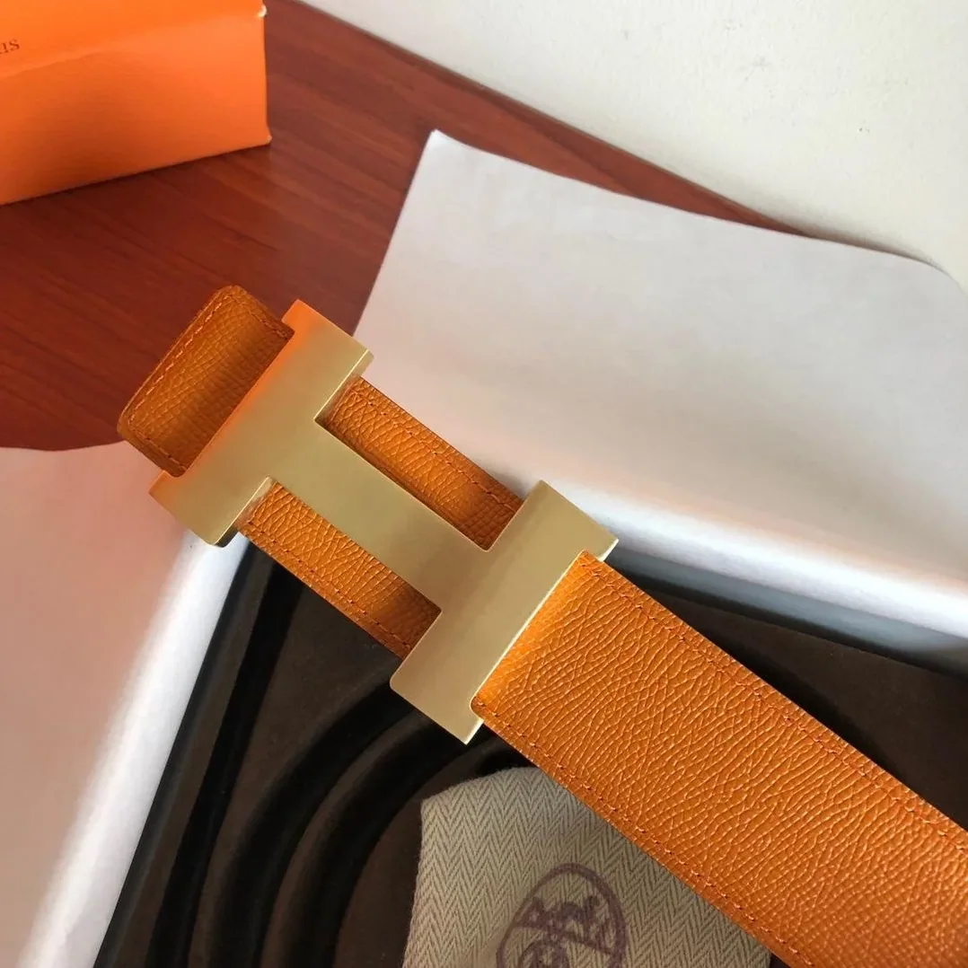 Hermes Mini Constance Guillochee Belt Buckle & Reversible Orange Hermes Mini Constance Guillochee Belt Buckle & Reversible Orange