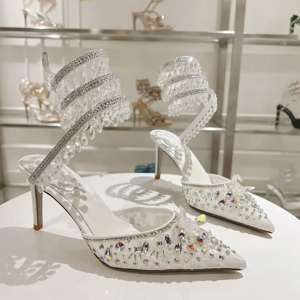 Rene Caovilla Chandelier White Pump 80 for Women Rene Caovilla Chandelier White Pump 80 for Women
