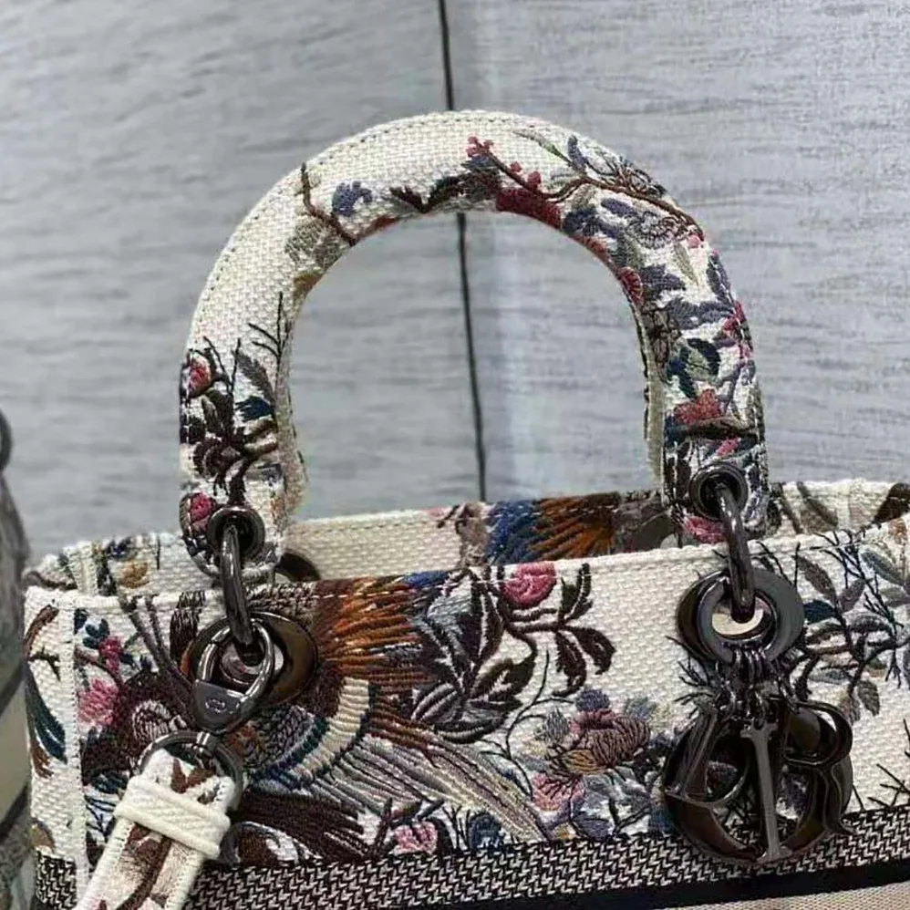 Dior Medium Lady D-lite Bag Ecru Multicolor Dior Jardin D'Hiver Embroidery for Women