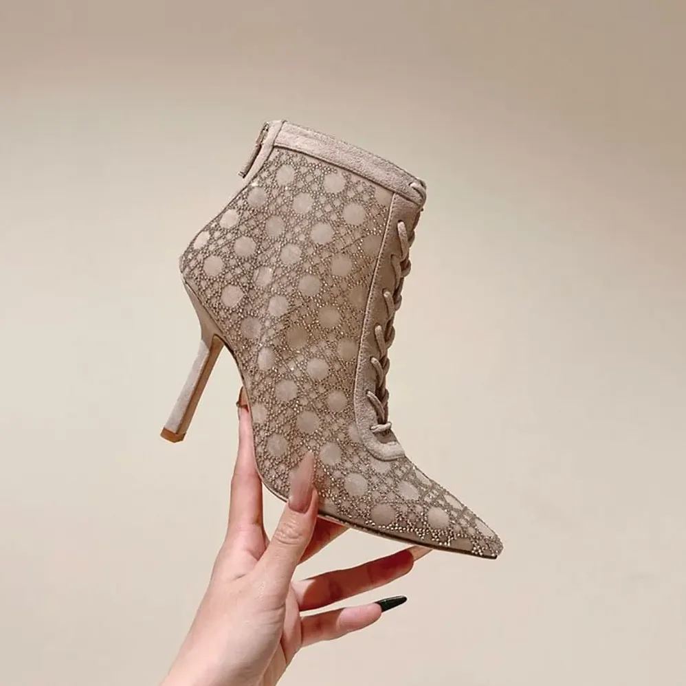 Dior Naughtily-D Heeled Ankle Boot Transparent Mesh for Women in Beige Dior Naughtily-D Heeled Ankle Boot Transparent Mesh for Women in Beige