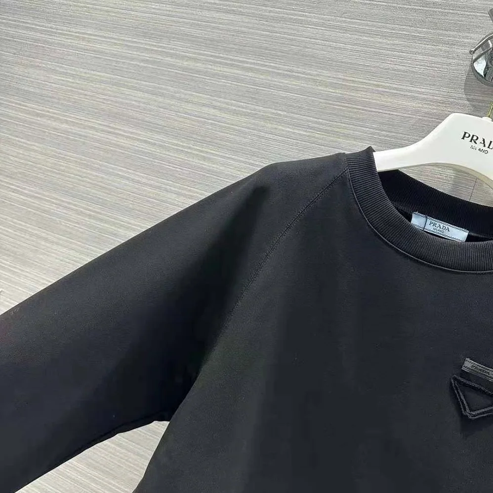 Prada Crew-neck Sweatshirt with Feather Trim for Women in Black