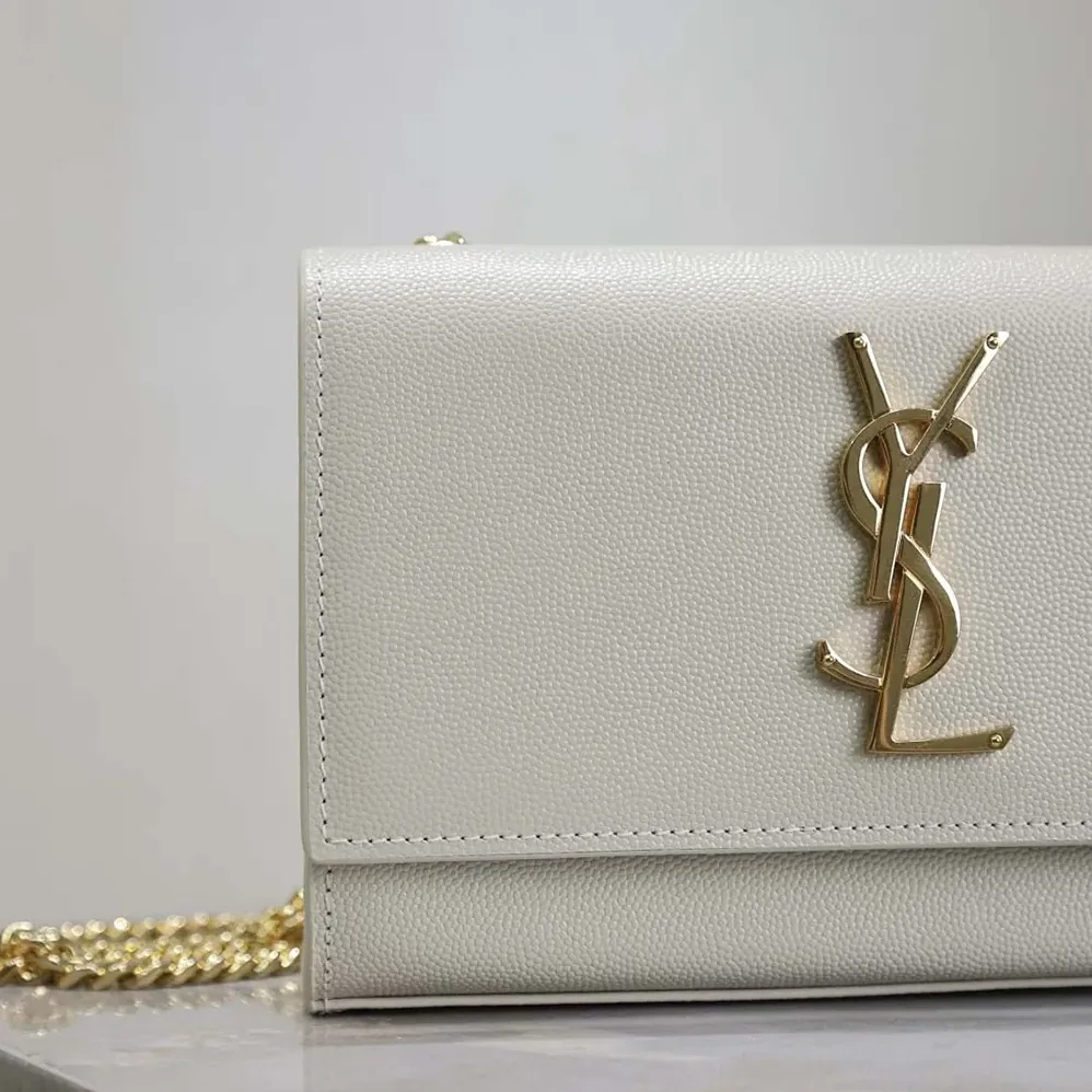 Saint Laurent YSL Kate Medium In Grain De Poudre Embossed Leather White for Women