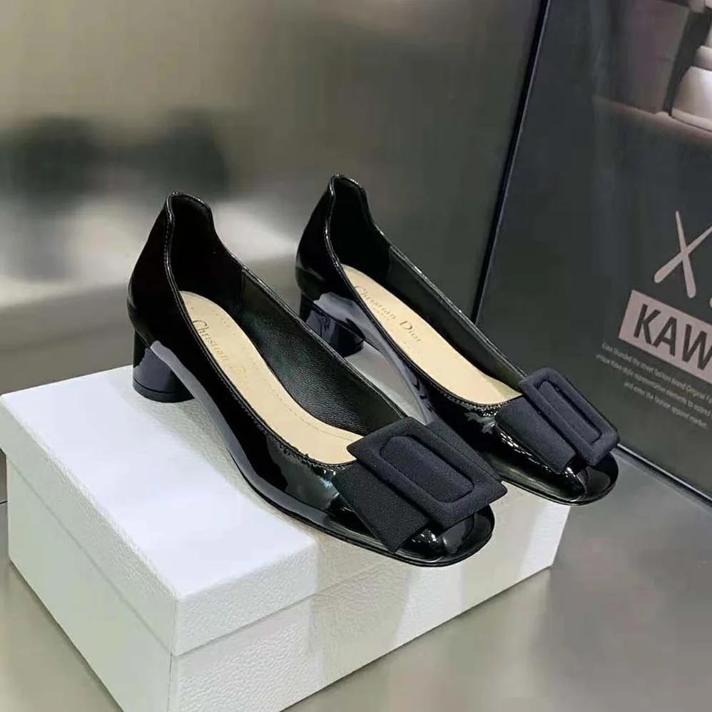 Dior Idylle Ballet Pump Black Patent Calfskin and Grosgrain in 35 mm Heel Height for Women Dior Idylle Ballet Pump Black Patent Calfskin and Grosgrain in 35 mm Heel Height for Women