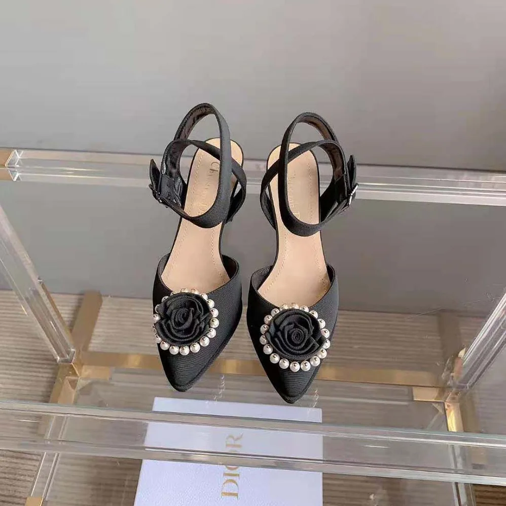 Dior Dior Rose Pump Black Grosgrain and White Resin Pearls for Women Dior Dior Rose Pump Black Grosgrain and White Resin Pearls for Women