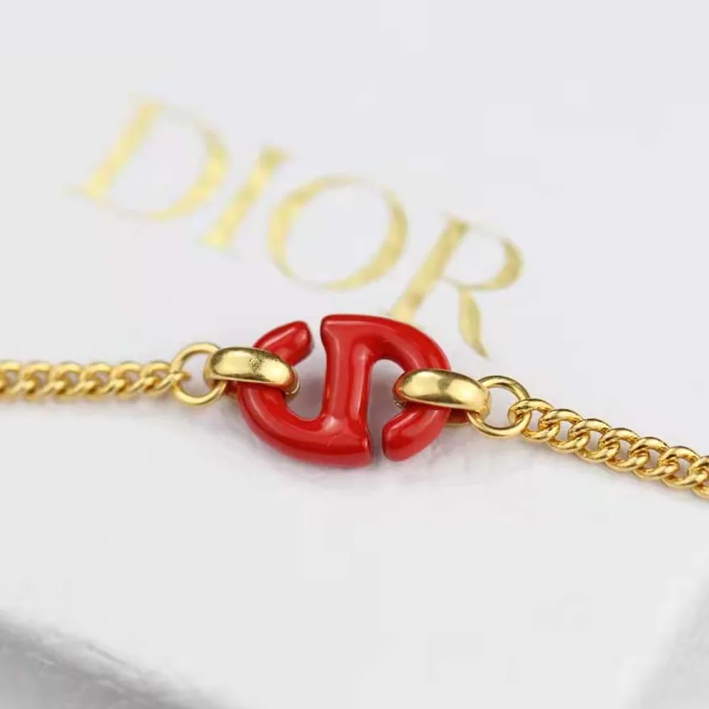 Dior CD Navy Bracelet Gold-Finish Metal and Raspberry Lacquer for Women Dior CD Navy Bracelet Gold-Finish Metal and Raspberry Lacquer for Women