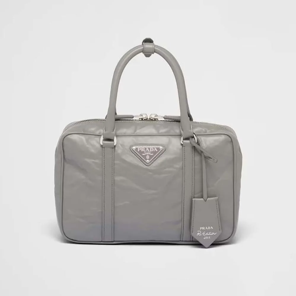 Prada Medium Antique Nappa Leather Top Handle Bag for Women in Gray Prada Medium Antique Nappa Leather Top Handle Bag for Women in Gray