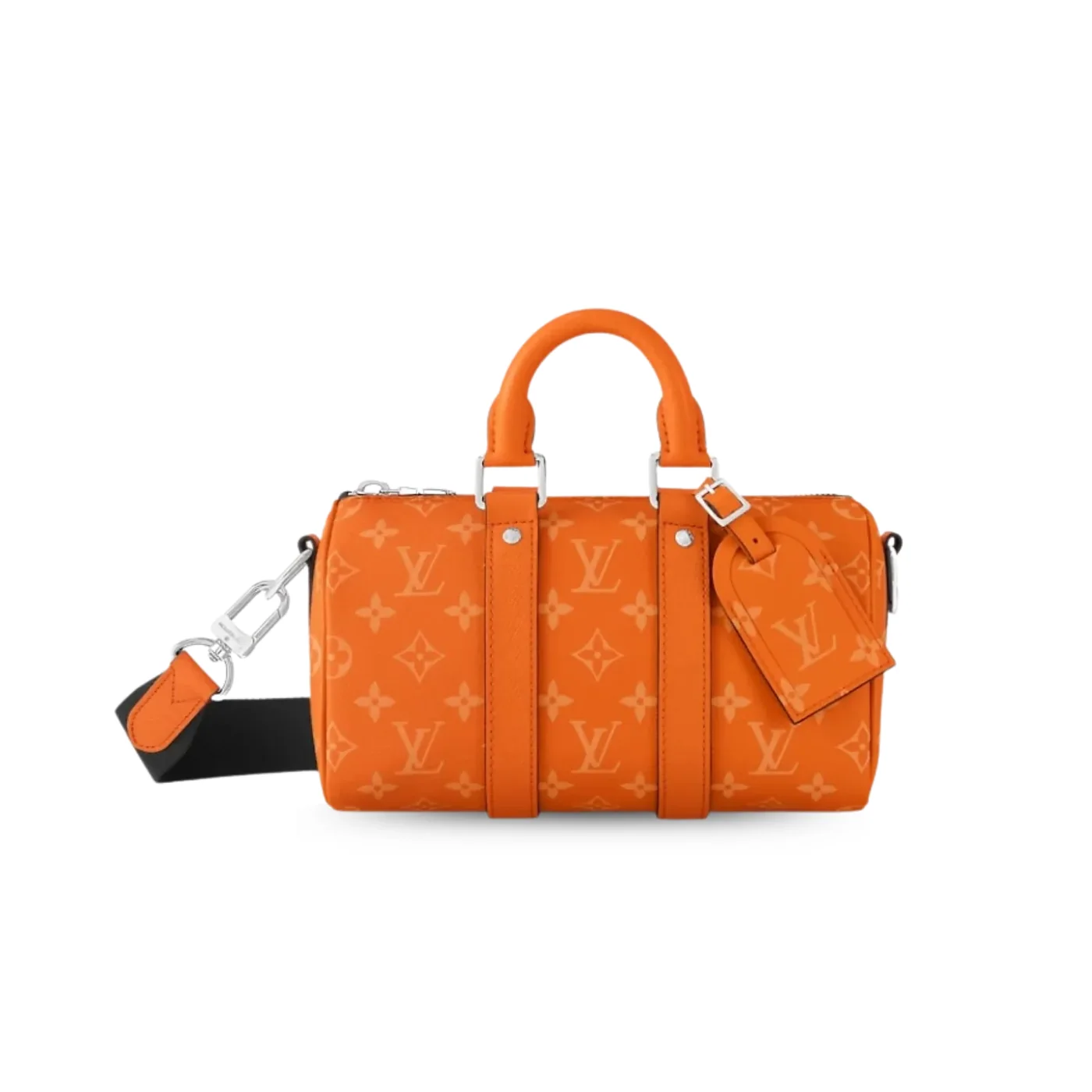 Louis Vuitton Keepall Bandouliere 25 Travel Bag in Orange Silver Hardware Louis Vuitton Keepall Bandouliere 25 Travel Bag in Orange Silver Hardware