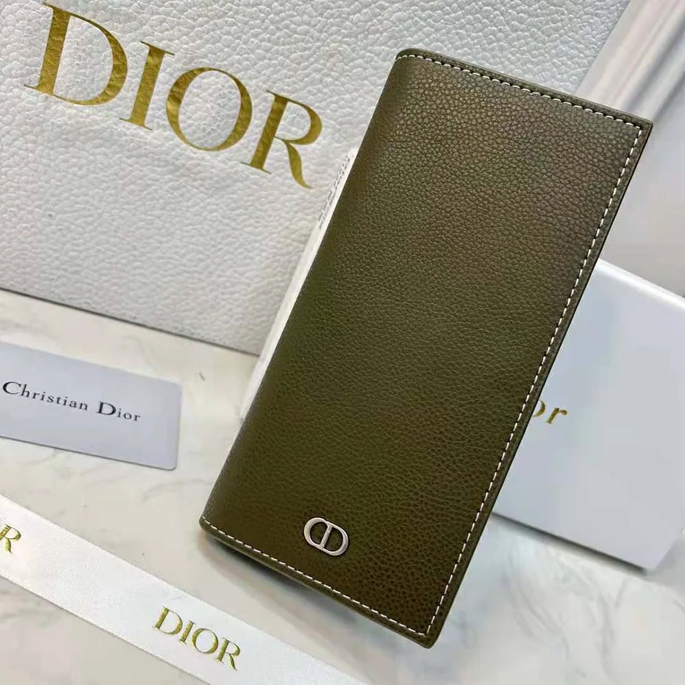 Dior Vertical Long Wallet Olive Grained Calfskin with CD Icon Signature for Men Dior Vertical Long Wallet Olive Grained Calfskin with CD Icon Signature for Men