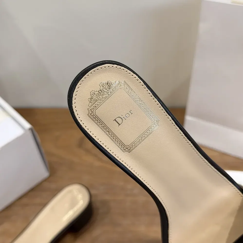 Dior J'Adior Heeled Slide Black Embroidered Cotton for Women Dior J'Adior Heeled Slide Black Embroidered Cotton for Women