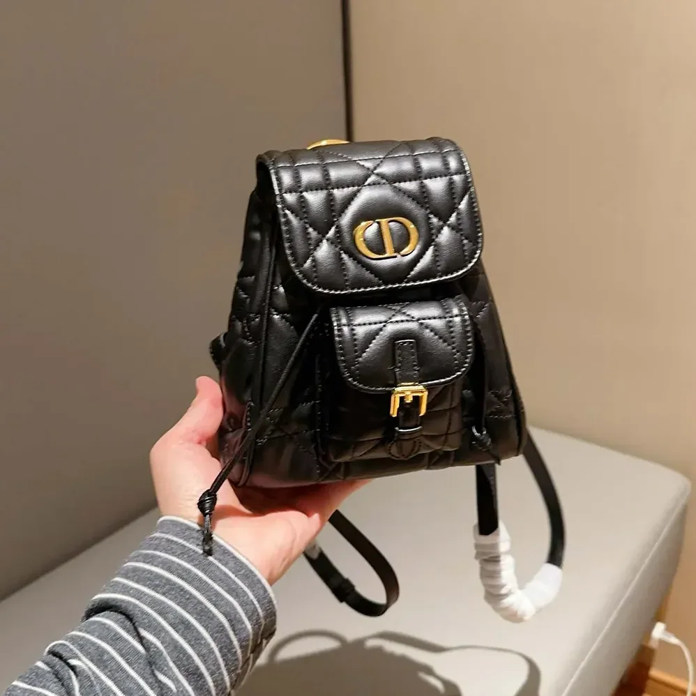 Dior Small Dior Caro Backpack Black Macrocannage Lambskin for Women