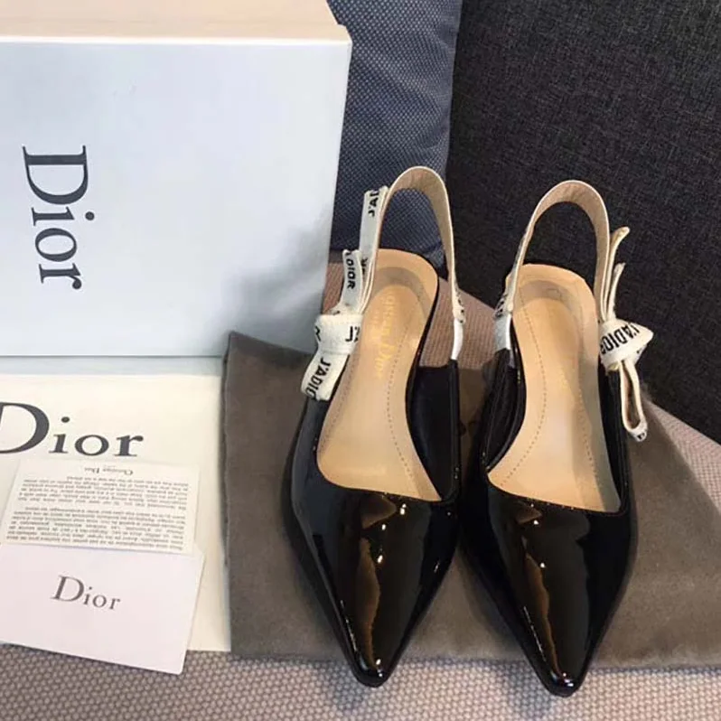 Dior Sling-Back Patent Leather J'Adior Ribbon 6.5cm Shoes for Women in Black