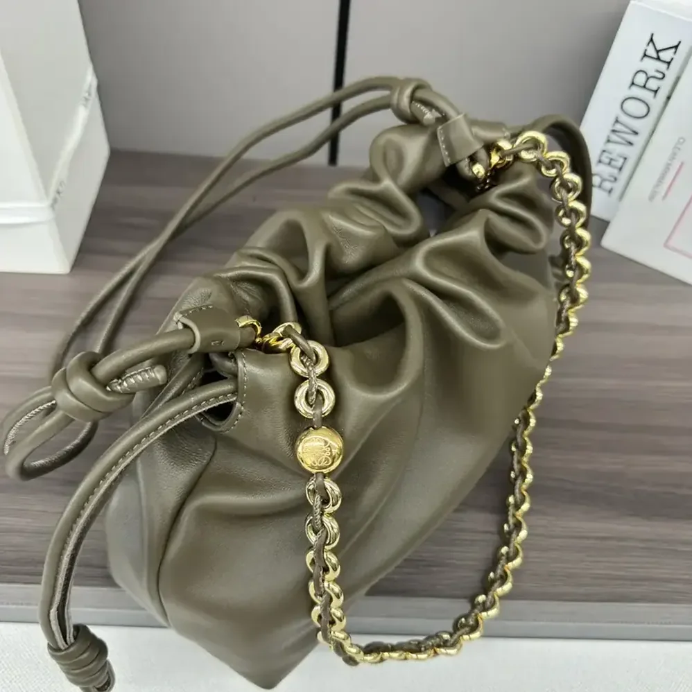 Loewe Medium Flamenco Purse in Mellow Nappa Lambskin for Unisex in Dark Khaki Green