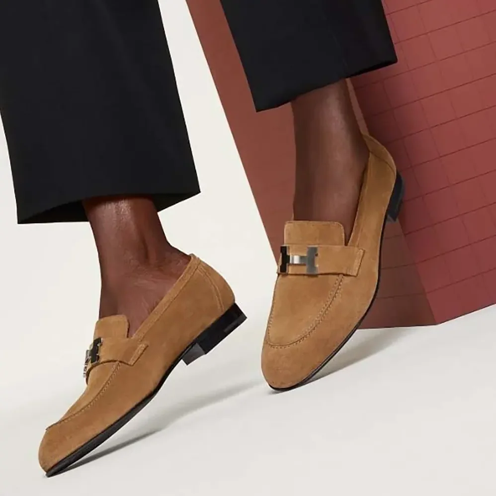 Hermes Paris Loafer in Suede Calfskin with Signature Paris Buckle for Men in Brown Hermes Paris Loafer in Suede Calfskin with Signature Paris Buckle for Men in Brown