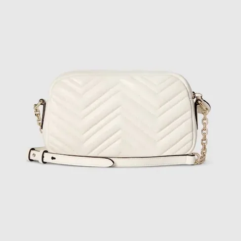 Gucci Marmont Camera Small Shoulder Bag in White Gold Hardware