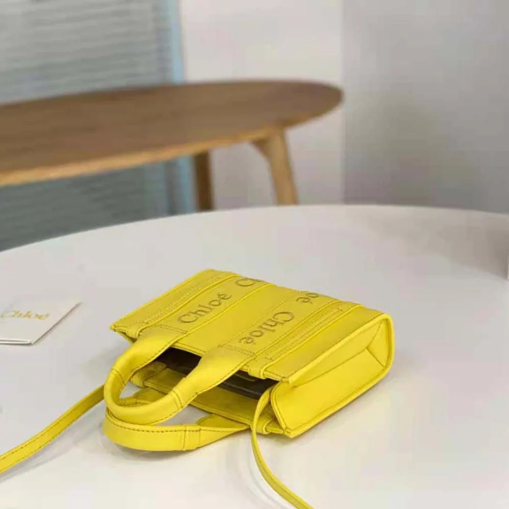 Chloe Mini Woody Tote Bag for Women in Yellow Chloe Mini Woody Tote Bag for Women in Yellow