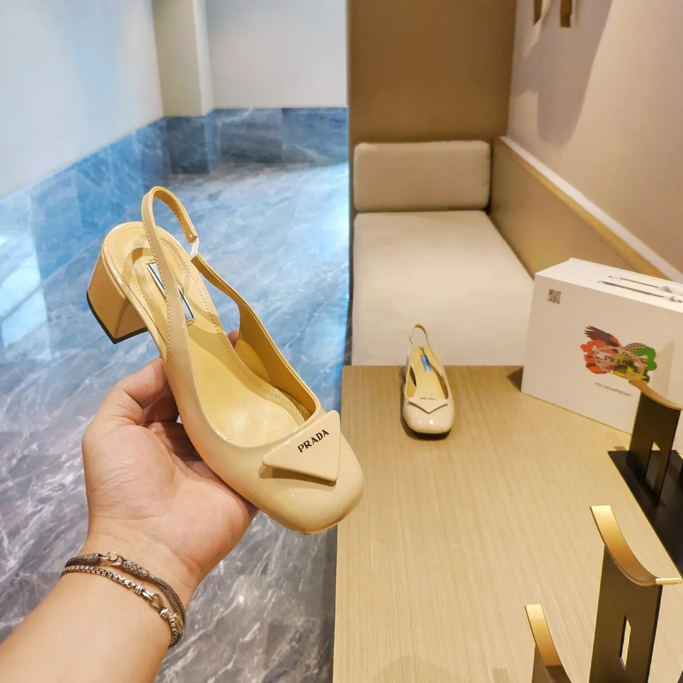 Prada Patent Slingback Pumps Beige / Prada Patent Slingback Pumps Beige /