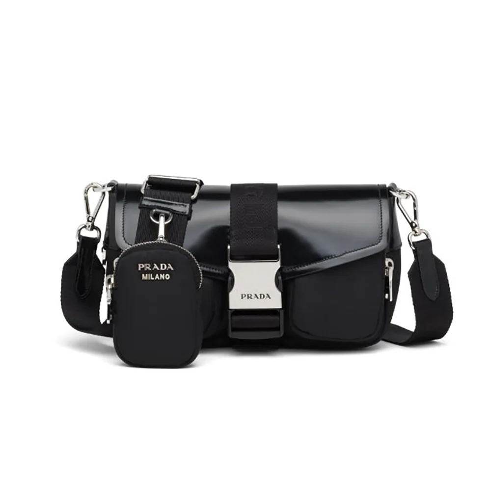Prada Pocket Nylon and Brushed Leather Bag for Women in Black Prada Pocket Nylon and Brushed Leather Bag for Women in Black