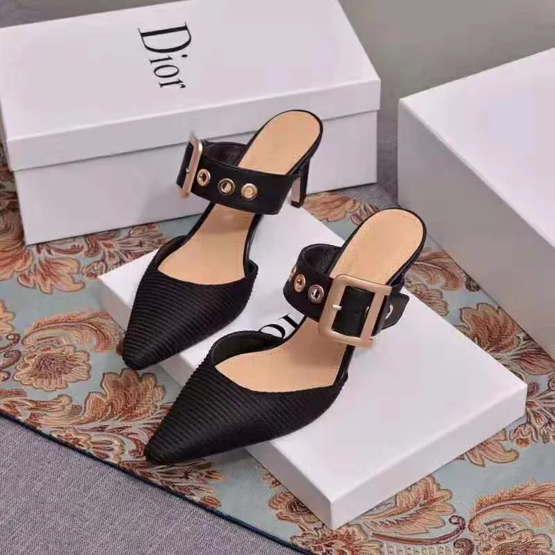 Dior D-Dior Mule Technical Canvas Calfskin 6.5 cm Heel for Women in Black