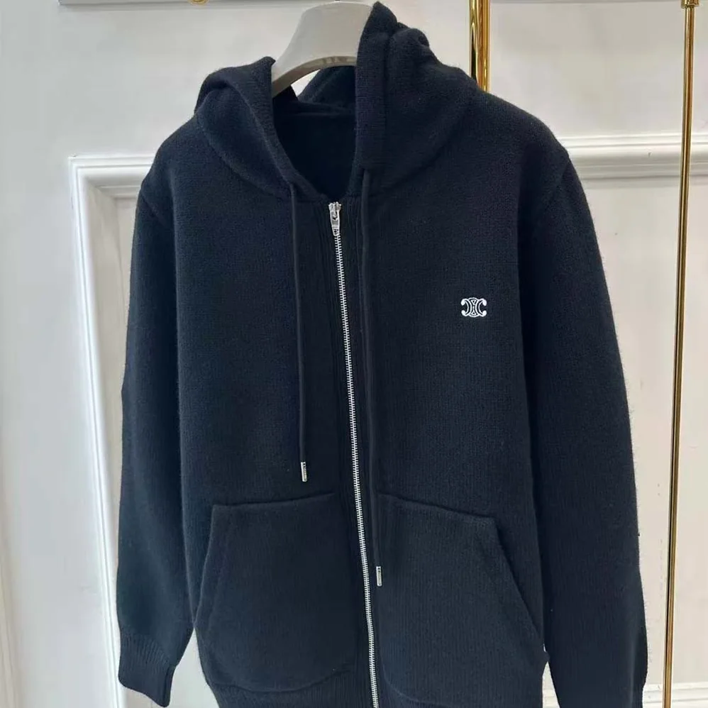 Celine Zipped Hoodie in Cashmere Cotton for Men in Black