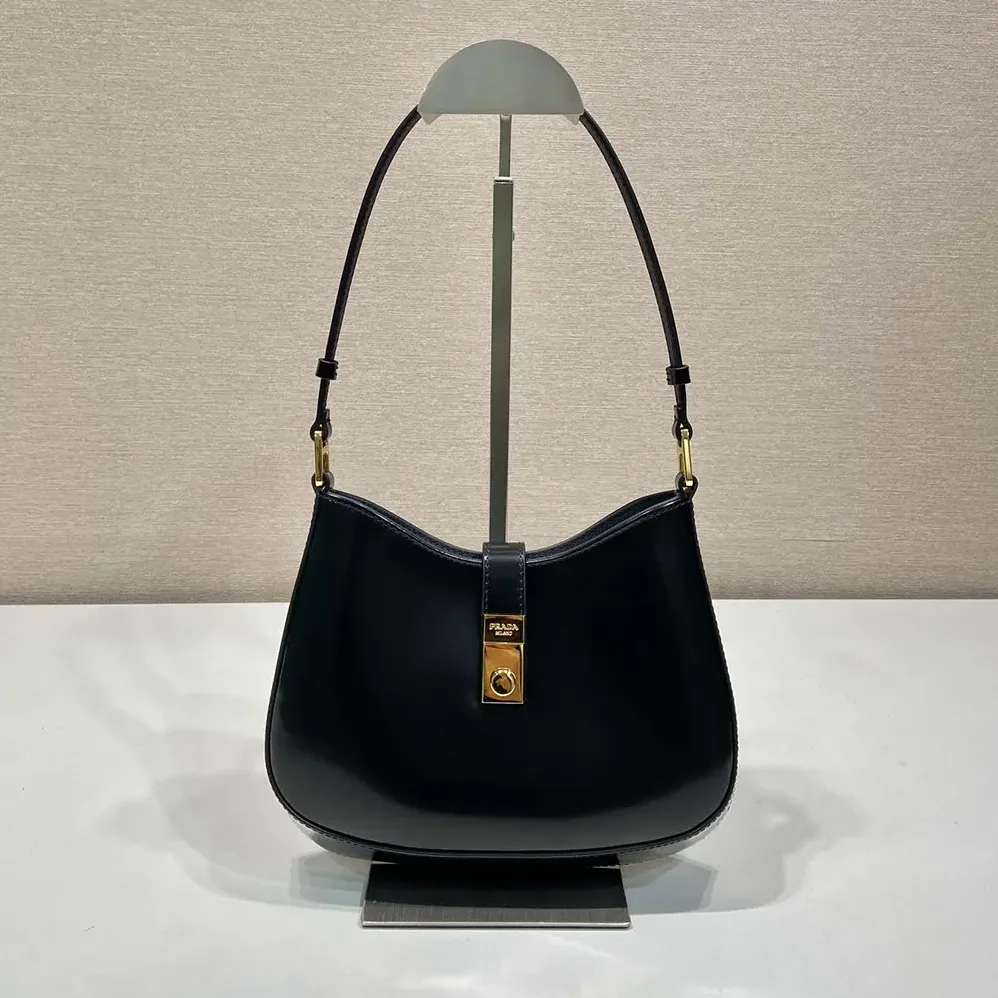 Prada Cleo Brushed Leather Shoulder Bag with Clasp Closure for Women Prada Cleo Brushed Leather Shoulder Bag with Clasp Closure for Women
