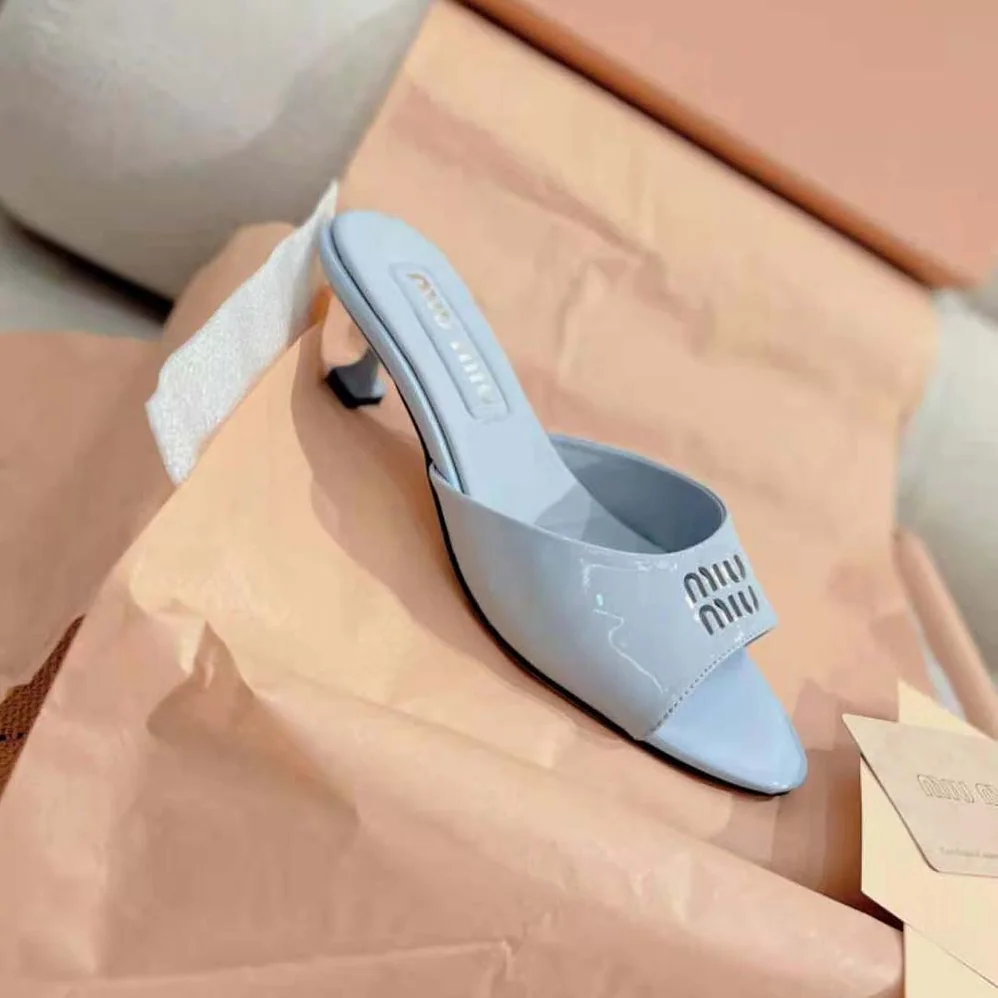 Miu Miu Patent Leather Sandals in 45 mm Heel Height for Women in Blue Miu Miu Patent Leather Sandals in 45 mm Heel Height for Women in Blue