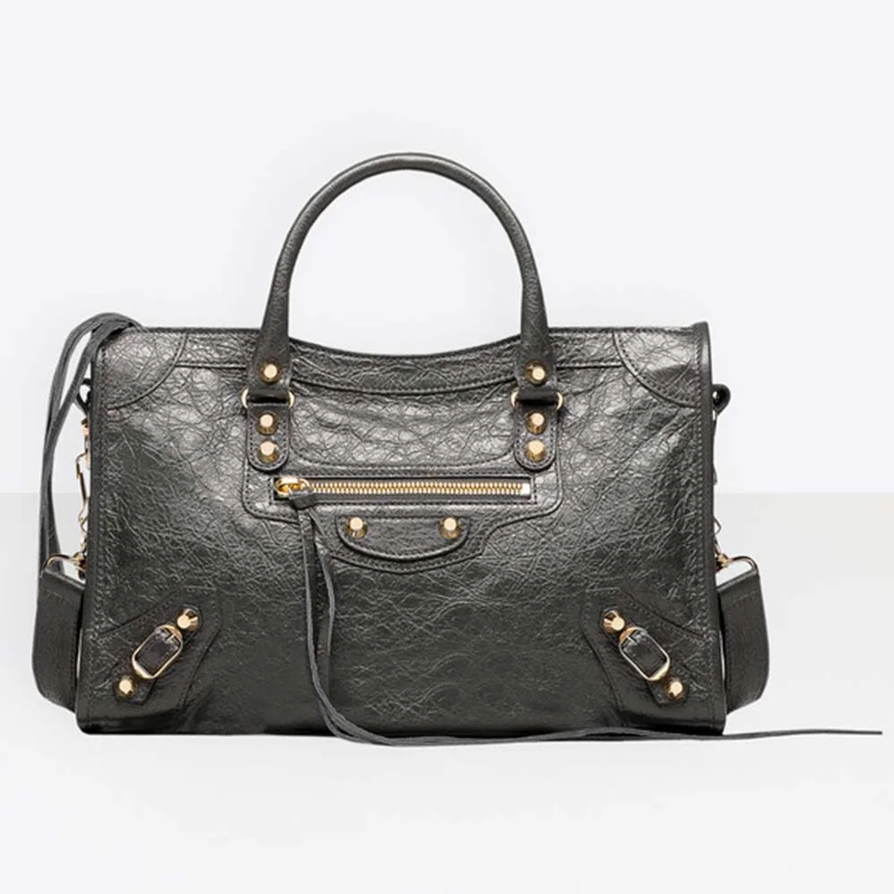 Balenciaga Classic Gold City Small Size Lambskin Bag for Women in Grey