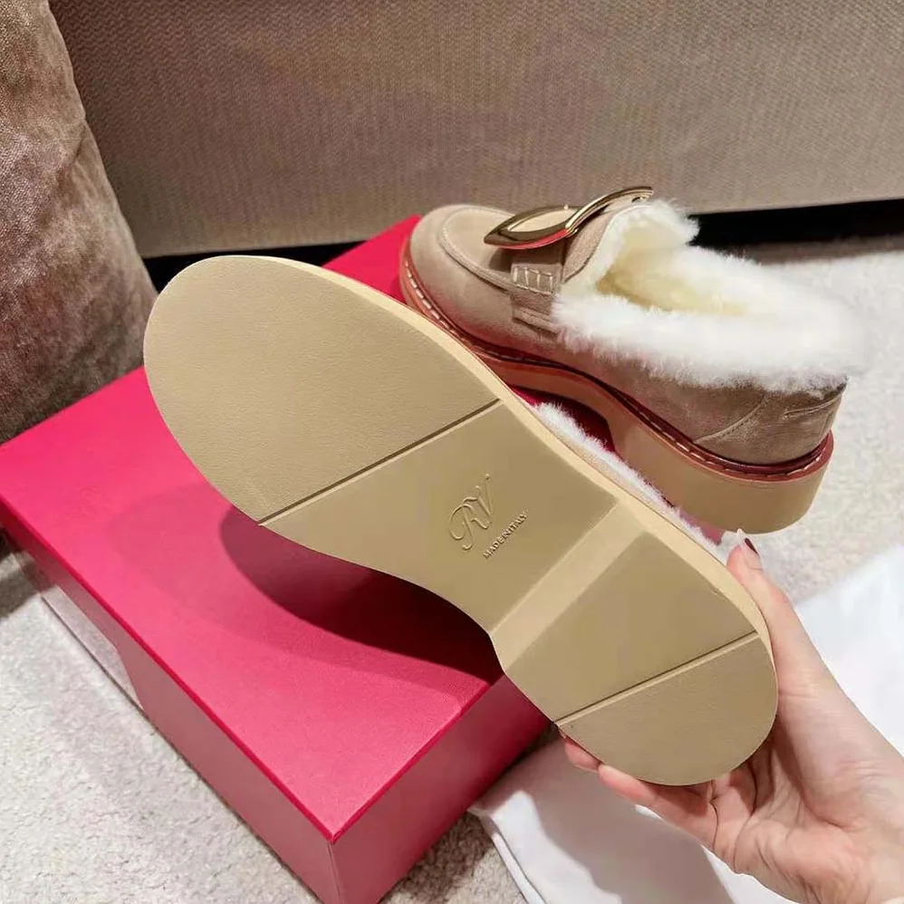 Roger Vivier Viv' Rangers Metal Buckle Fur Loafers for Women Roger Vivier Viv' Rangers Metal Buckle Fur Loafers for Women