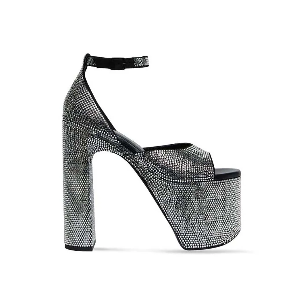 Balenciaga Camden 160mm Sandal with Rhinestones in Black for Women Balenciaga Camden 160mm Sandal with Rhinestones in Black for Women