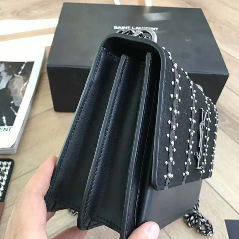 Saint Laurent YSL Sunset Medium Leather Suede Studs for Women in Black