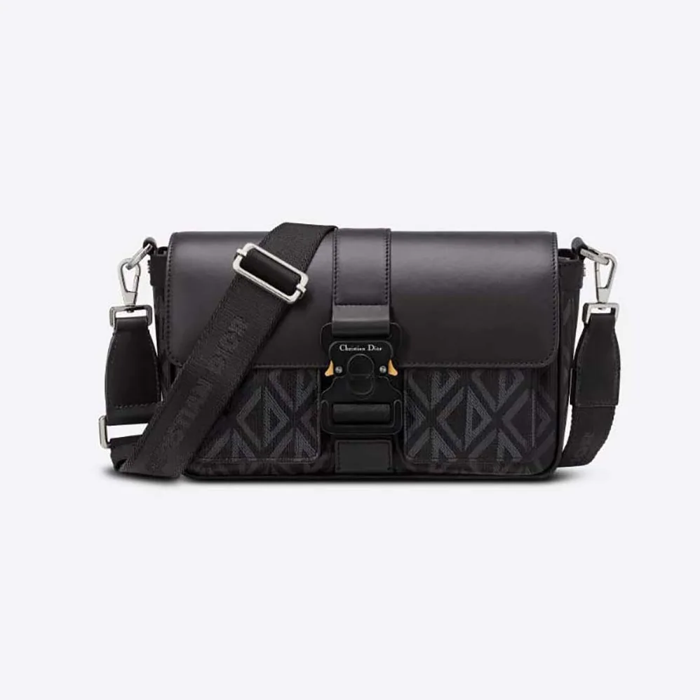 Dior Hit The Road Bag with Strap Black CD Diamond Canvas and Smooth Calfskin for Men
