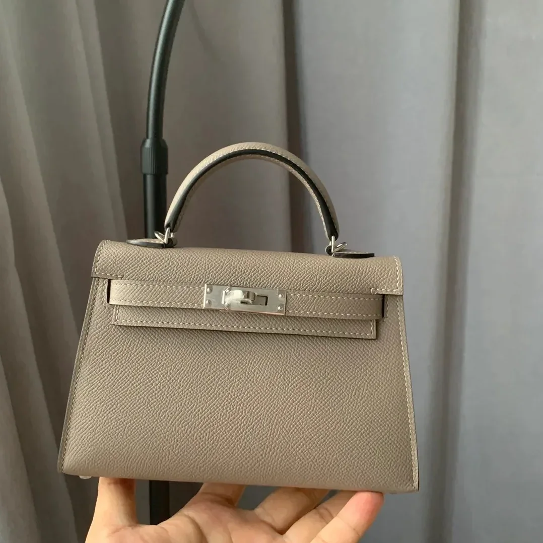 Hermes Kelly Mini Top Handle Bag / Light Grey Epsom Palladium Hardware