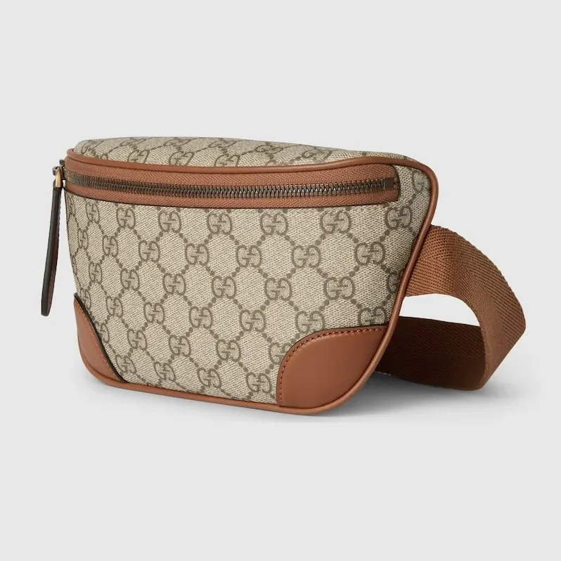 Gucci GG Emblem Small Belt Bag With Web Beige And Dark Brown /
