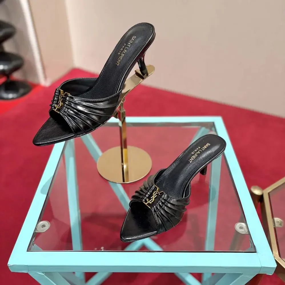 Saint Laurent YSL Babylone Mules In Smooth Leather Black for Women