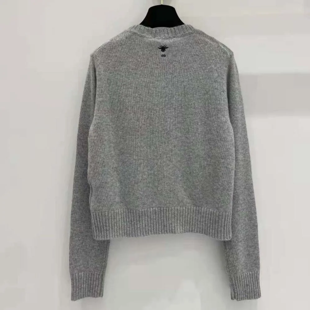 Dior Embroidered Sweater Gray Cashmere Knit with Red Multicolor Florilegio Motif for Women Dior Embroidered Sweater Gray Cashmere Knit with Red Multicolor Florilegio Motif for Women