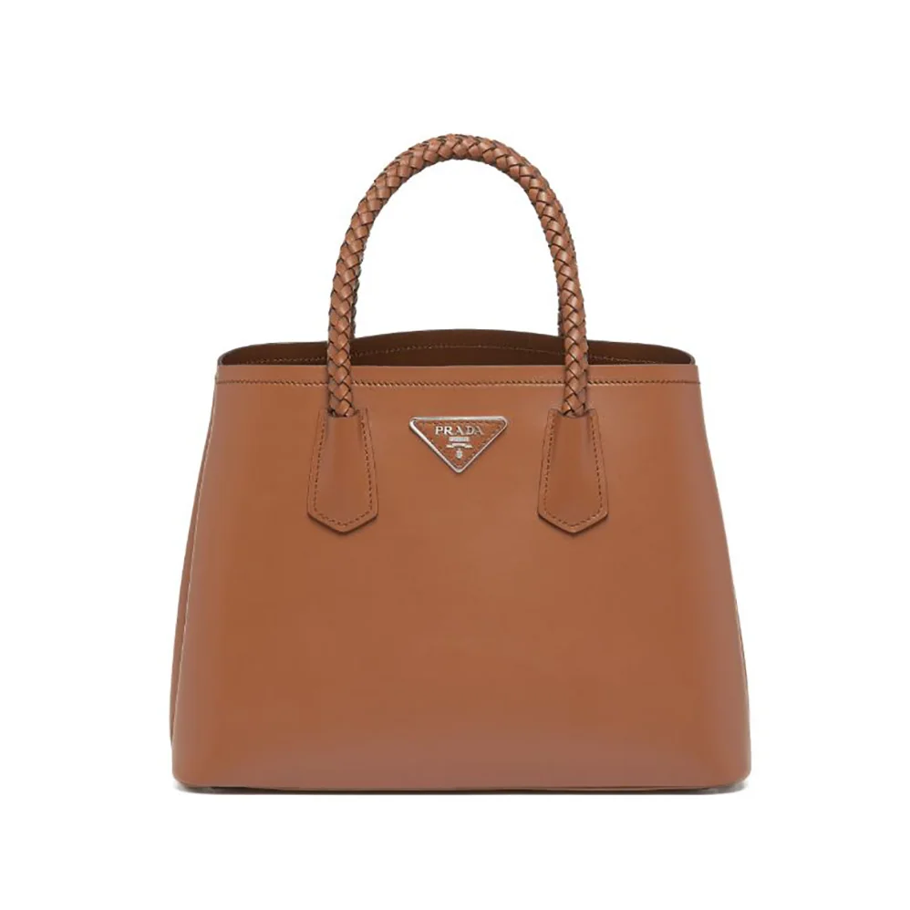 Prada Prada Double Medium Leather Handbag for Women in Brown Prada Prada Double Medium Leather Handbag for Women in Brown