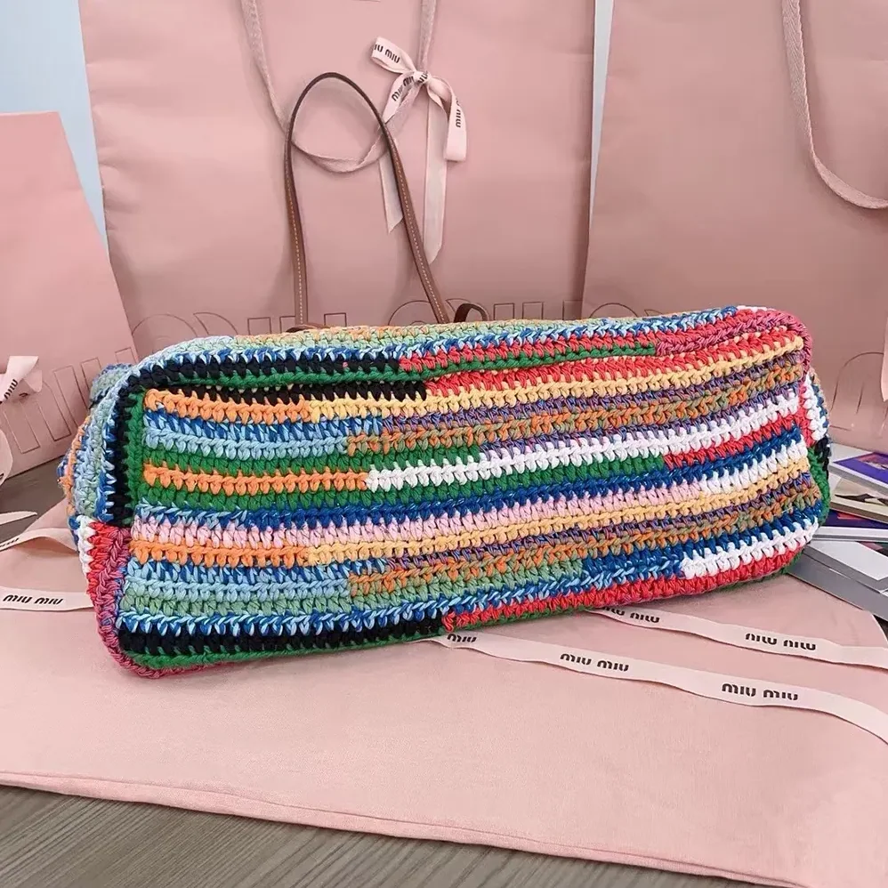 Miu Miu Crochet Tote Bag for Women in Multicolored Miu Miu Crochet Tote Bag for Women in Multicolored