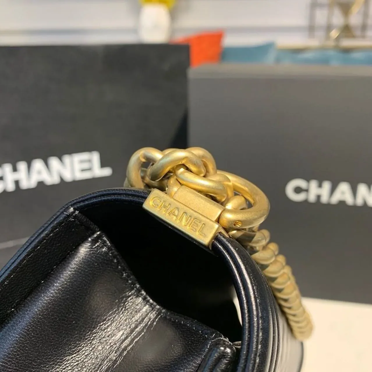 Chanel Boy Medium Crossbody Bag in Black Gold Hardware