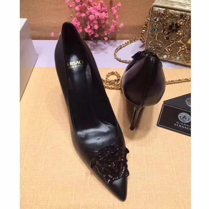 Versace Palazzo Leather Pumps Shoes Black for Women